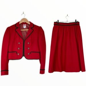 70’s Vintage Austrian Red Cropped Jacket Skirt Set